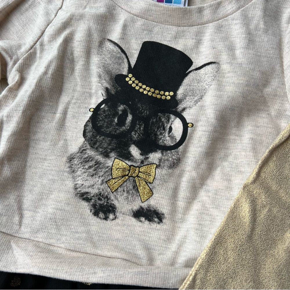 Healthtex Cream Gold and Black Tutu Top and Gold Leggings Set - Picture 3 of 5